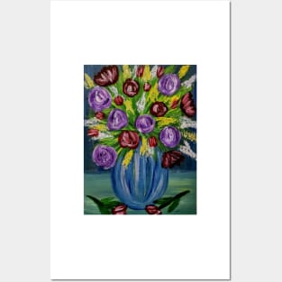 Some abstract roses in purple and res roses in a vintage vase . Posters and Art